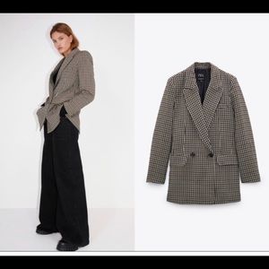 NWT Zara size L Houndstooth Plaid blazer